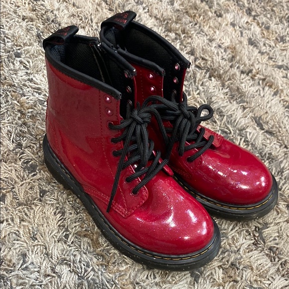Dr. Martens Other - Dr. Martens kids Red patent Boots with Chunky Sole sz 2.  1460J